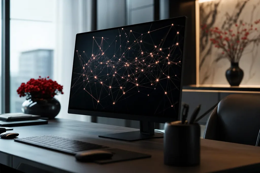 GEO agency for facelift surgeons: a photographic network of connected glowing nodes on