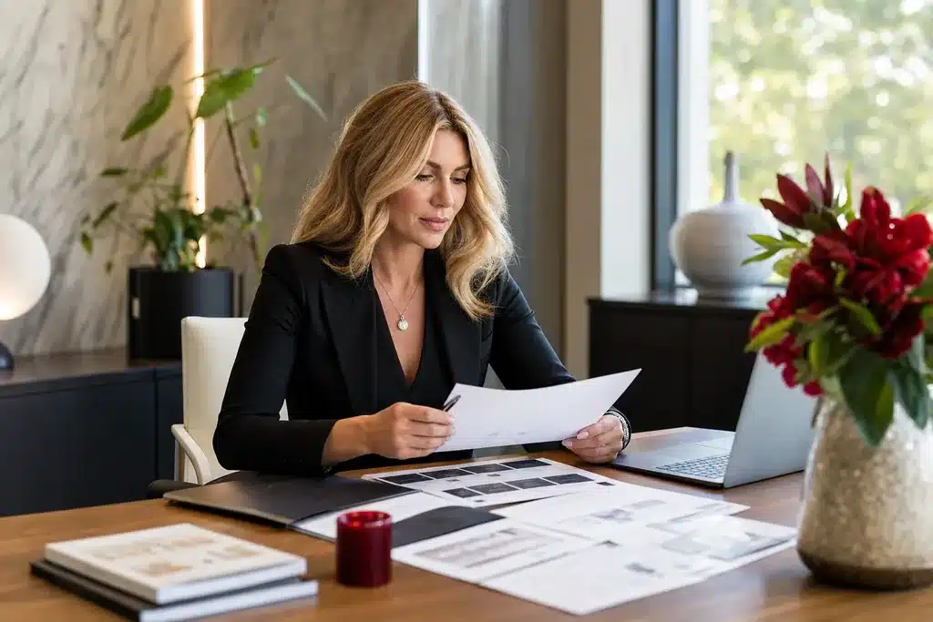 best SEO agency for facelift surgeons: a decision maker at a desk reviewing agency proposal