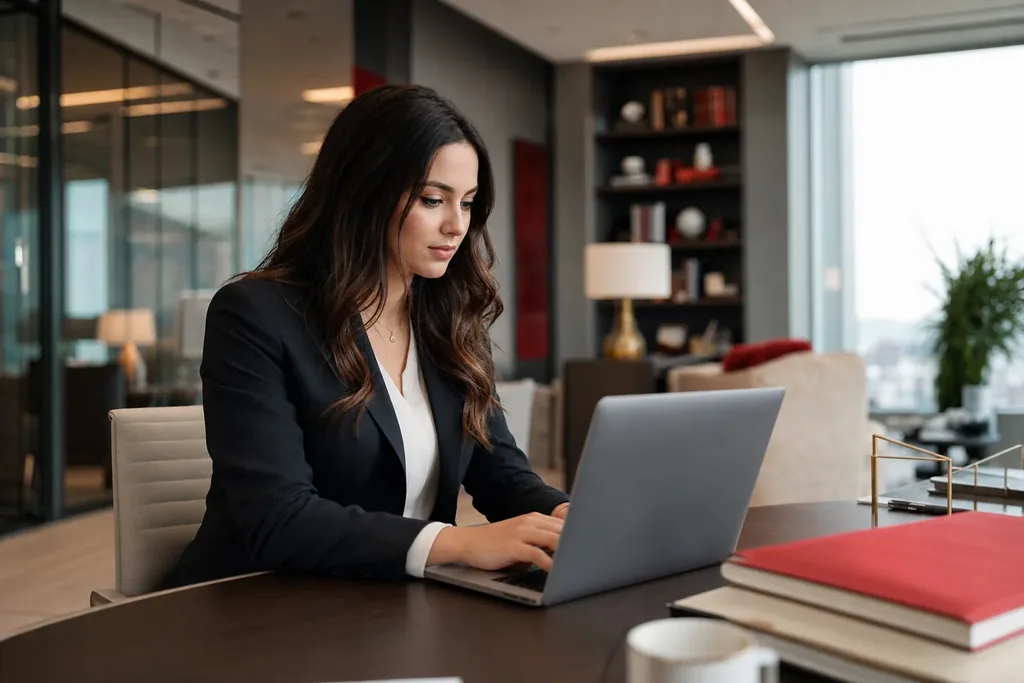 family law firms content marketing strategy: a writer working at a laptop in a bright office draf