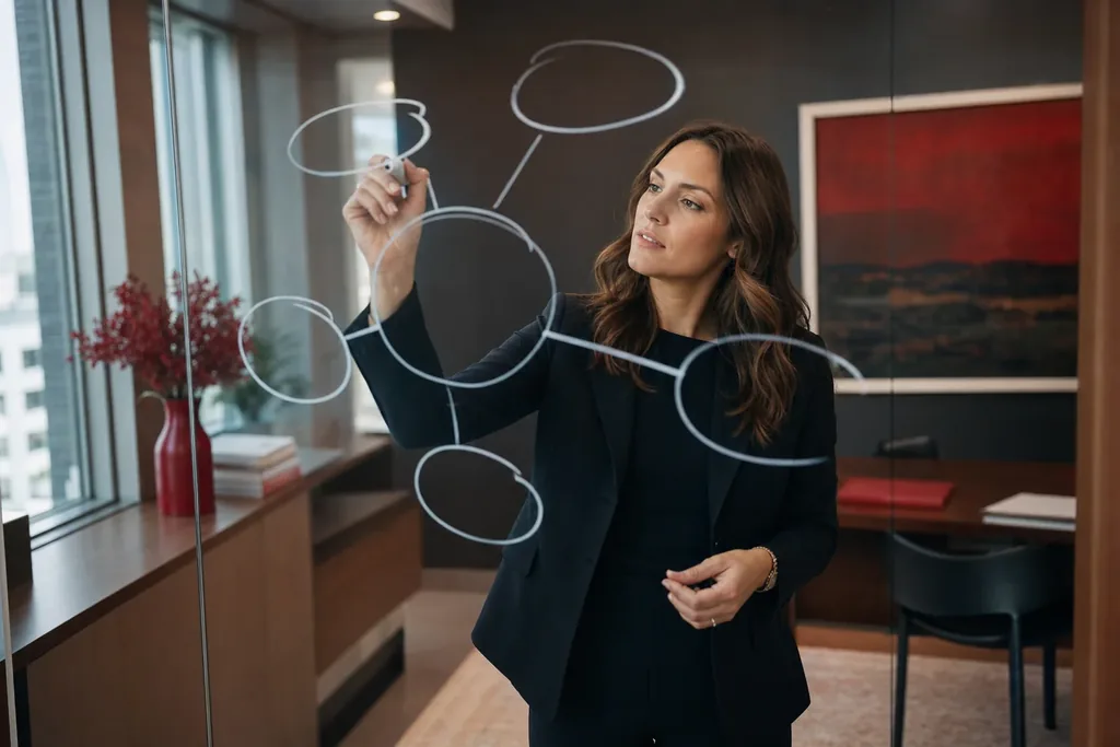 family law firms content marketing strategy: a topic cluster mind map drawn on a glass whiteboard
