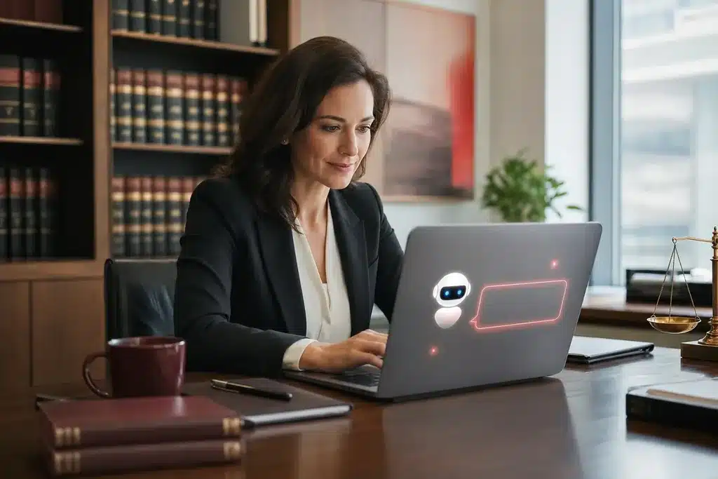 GEO agency for family law firms: a professional at a laptop with a clean minimal AI c