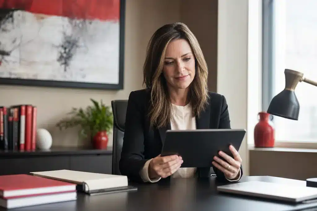 GEO agency for family law firms: a professional reviewing AI generated brand recommen