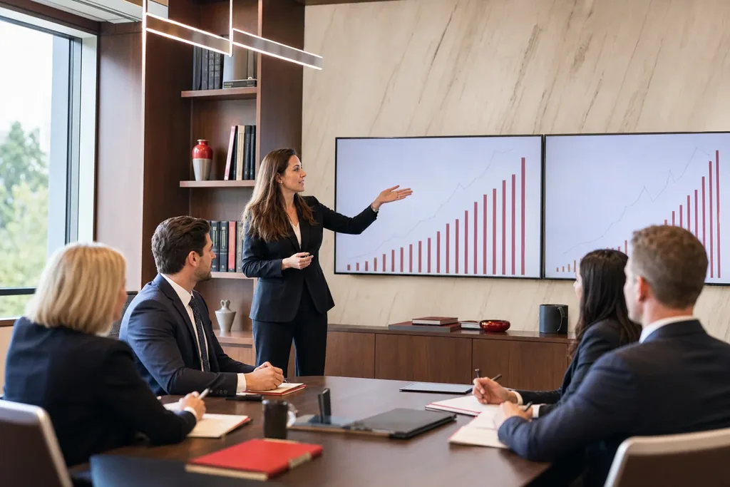 family law firms marketing agency: a marketing team presenting a growth strategy on wal