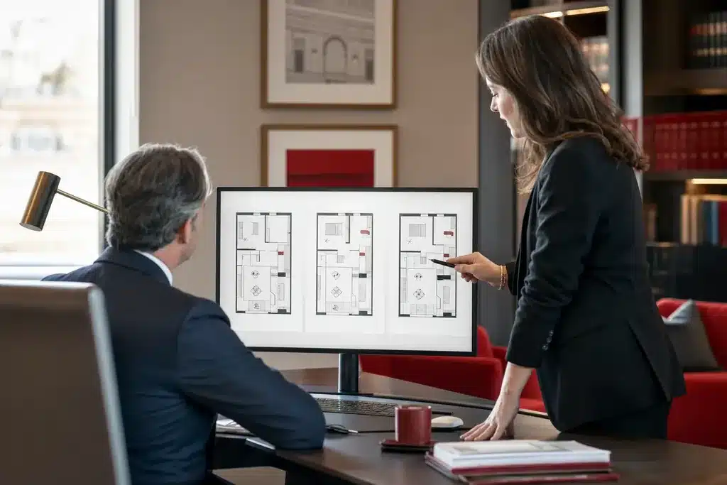 family law firms SEO cost: three clean plan option cards compared on a monitor
