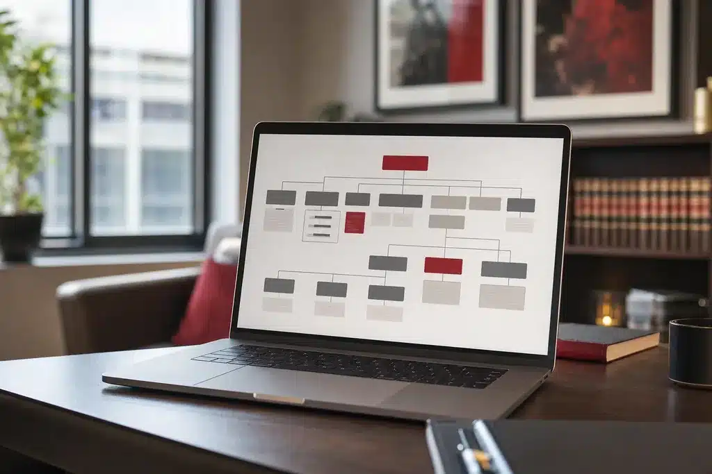 technical SEO for family law firms: a close up of a laptop showing a website architectur