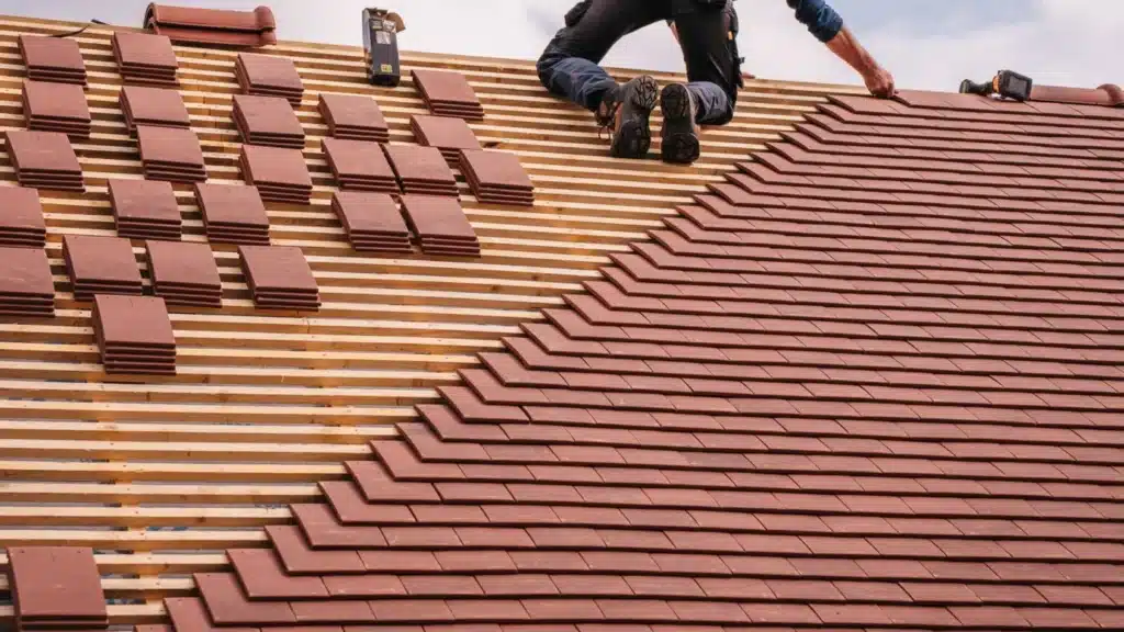 Foundation Repair Digital Marketing Agency Photo A Foundation Repair Digital Marketing Company: roofer installing materials on a new home