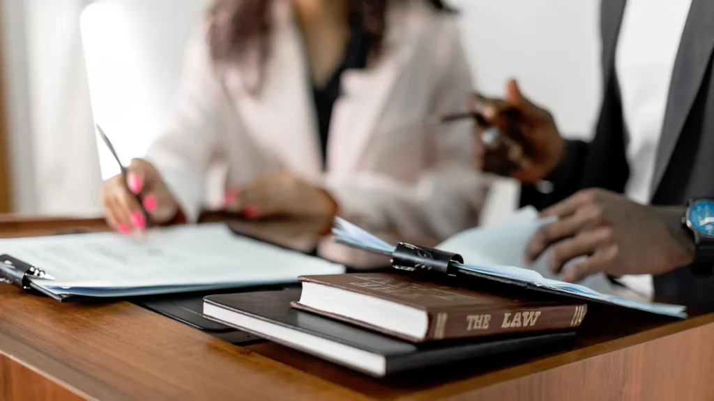 SEO Services for Immigration Law: legal professionals reviewing a law book and paperwork