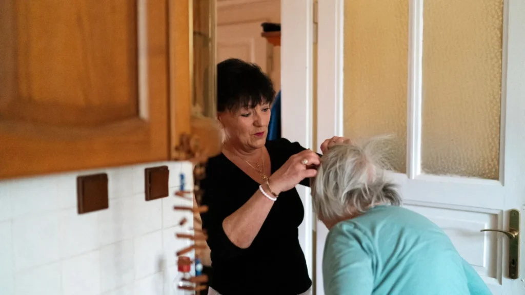 Nursing Homes and Skilled Nursing Facilities Marketing Agency Photo A Nursing Homes and Skilled Nursing Facilities Digital Marketing Agency: caregiver assisting an elderly woman with grooming