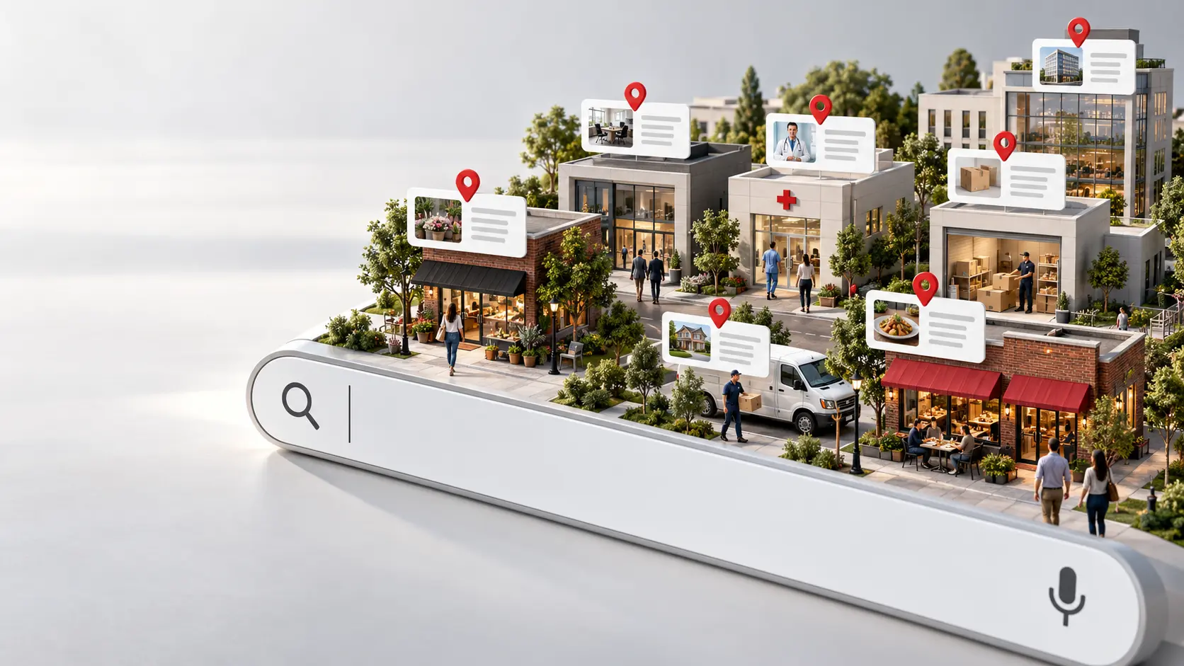 A three-dimensional search marketplace connecting customers with local, ecommerce, healthcare and professional service businesses