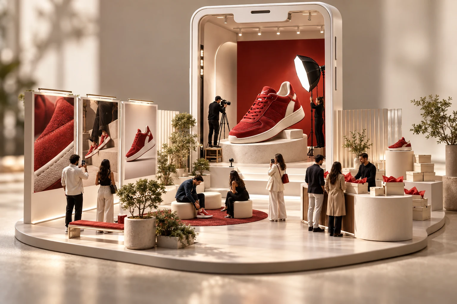Conceptual social campaign stage connecting product content with a customer experience