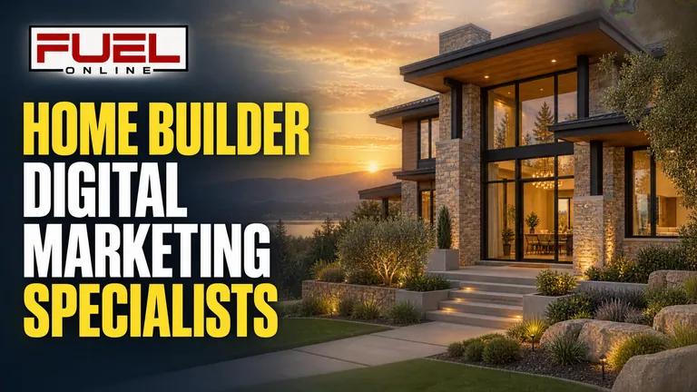 Architect-designed custom home at sunset in Fuel Online’s custom home builder PPC & Google Ads specialist banner
