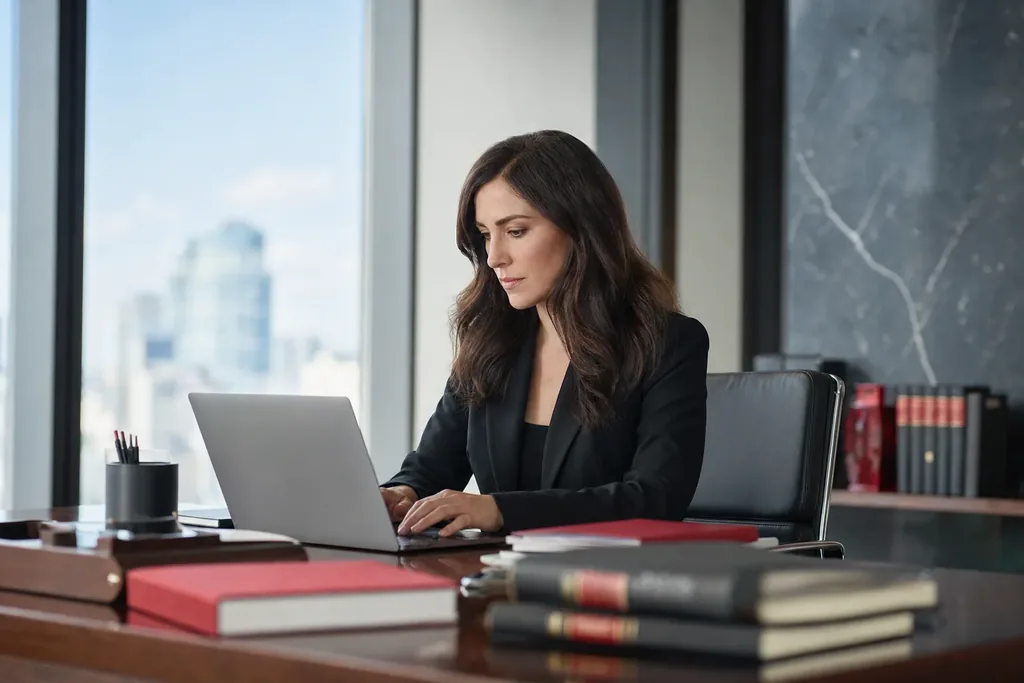 mass tort law firms content marketing strategy: a writer working at a laptop in a bright office draf