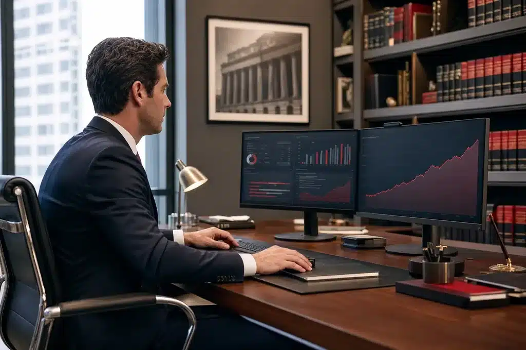 mass tort law firms SEO ROI: a revenue growth dashboard with a rising line chart