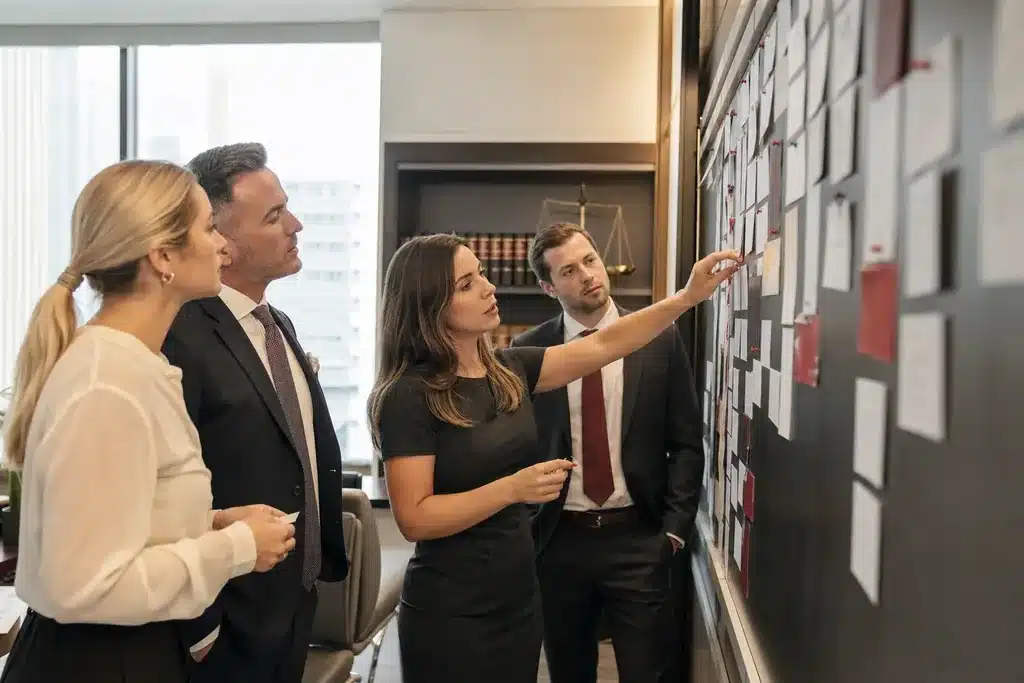 personal injury law firms content marketing strategy: a content team planning an editorial calendar on a l