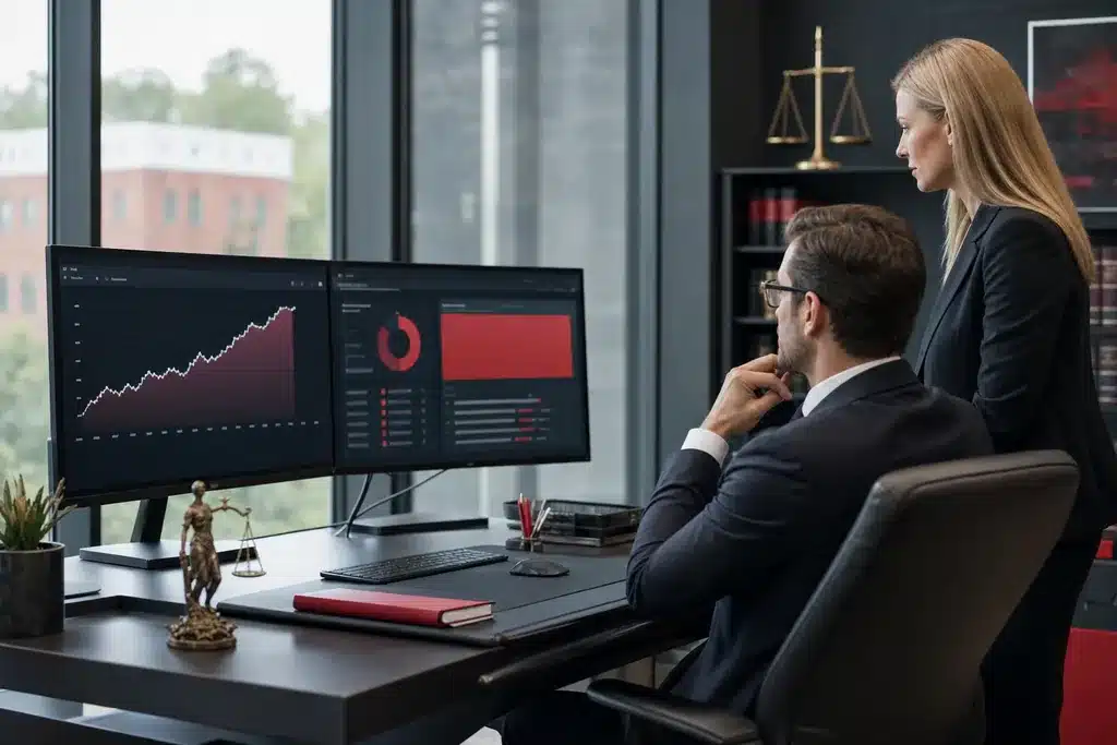 personal injury law firms SEO ROI: a revenue growth dashboard with a rising line chart