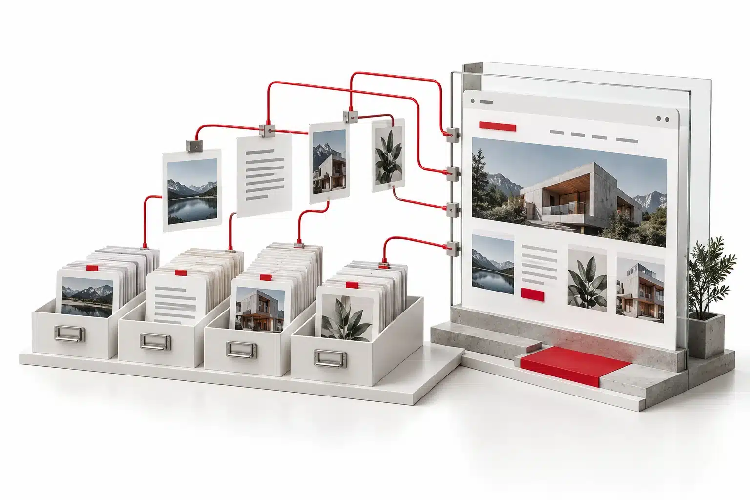 Webflow CMS records connected to published website panels through template fields.