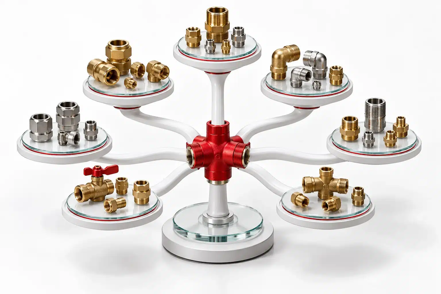 WooCommerce category tree groups miniature fittings by product family and compatibility.