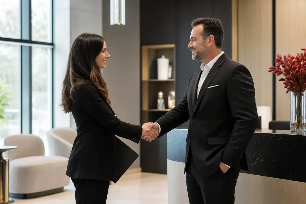 best SEO agency for rhinoplasty practices: a professional handshake concluding a partnership me