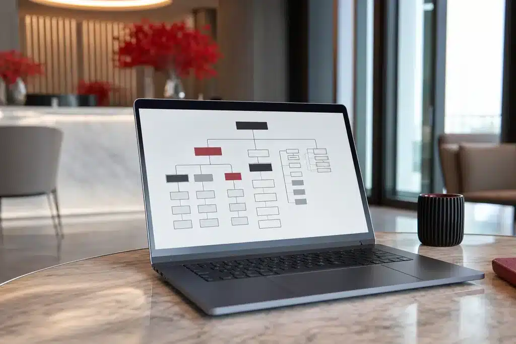 technical SEO for rhinoplasty practices: a close up of a laptop showing a website architectur