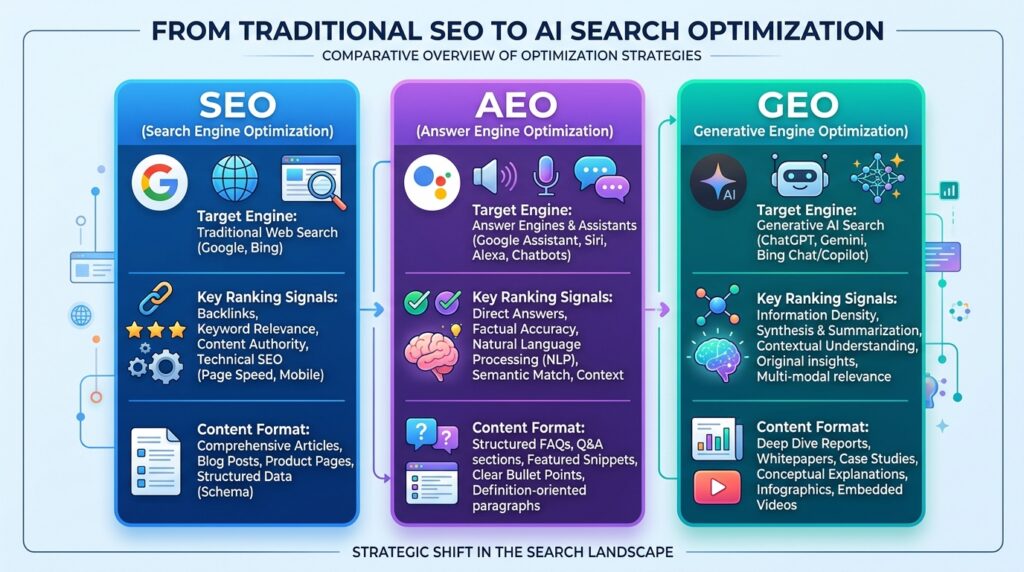 How to Rank in Gemini: The Complete AEO and AI Search Optimization Guide 1 seo vs aeo vs geo